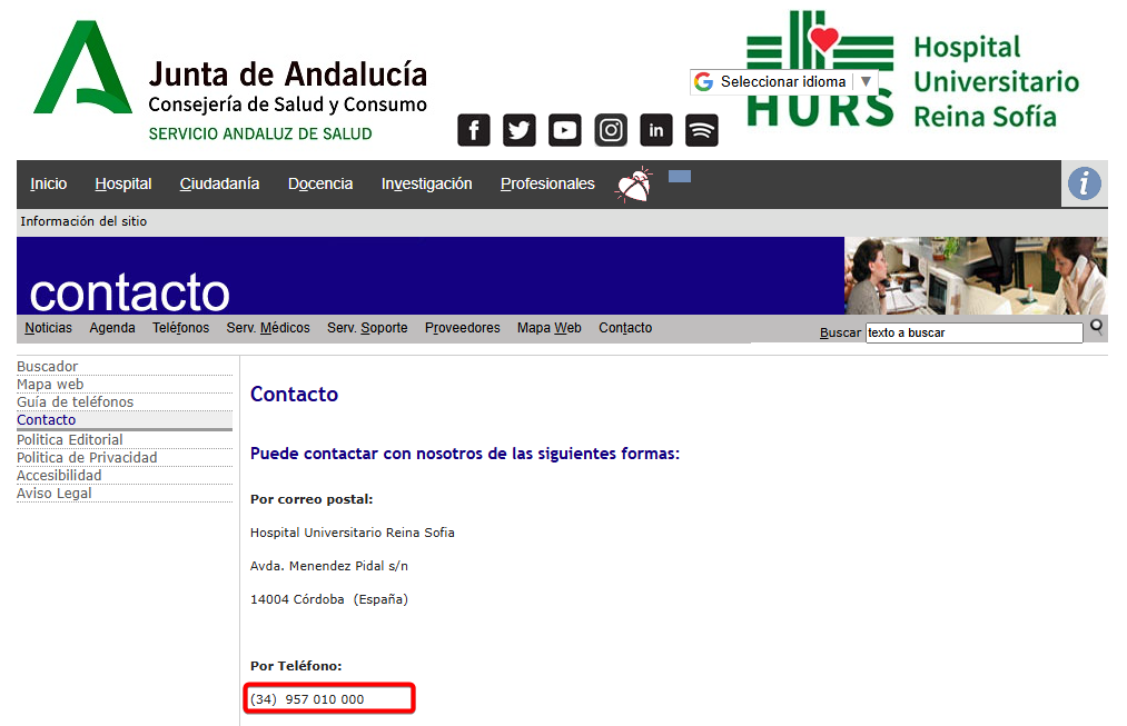 pagina web del hospital reina sofia